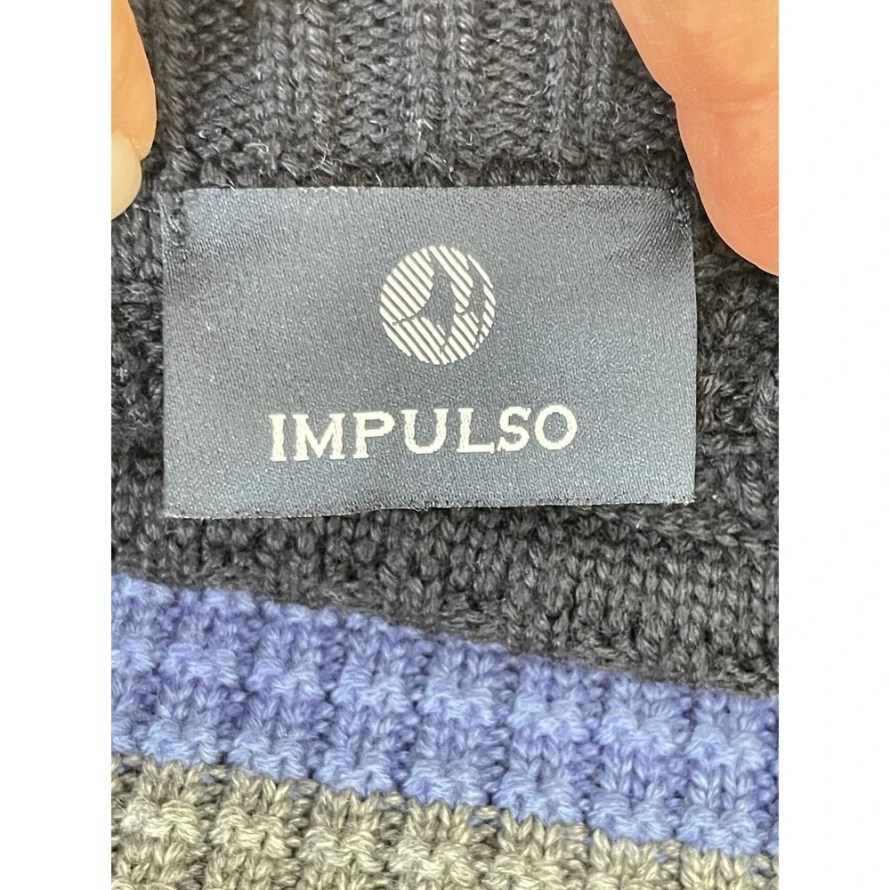 Impulso Wool Blend Turtle Neck Sweater Cable Knit Striped Men Nautical Italy - Picture 6 of 10